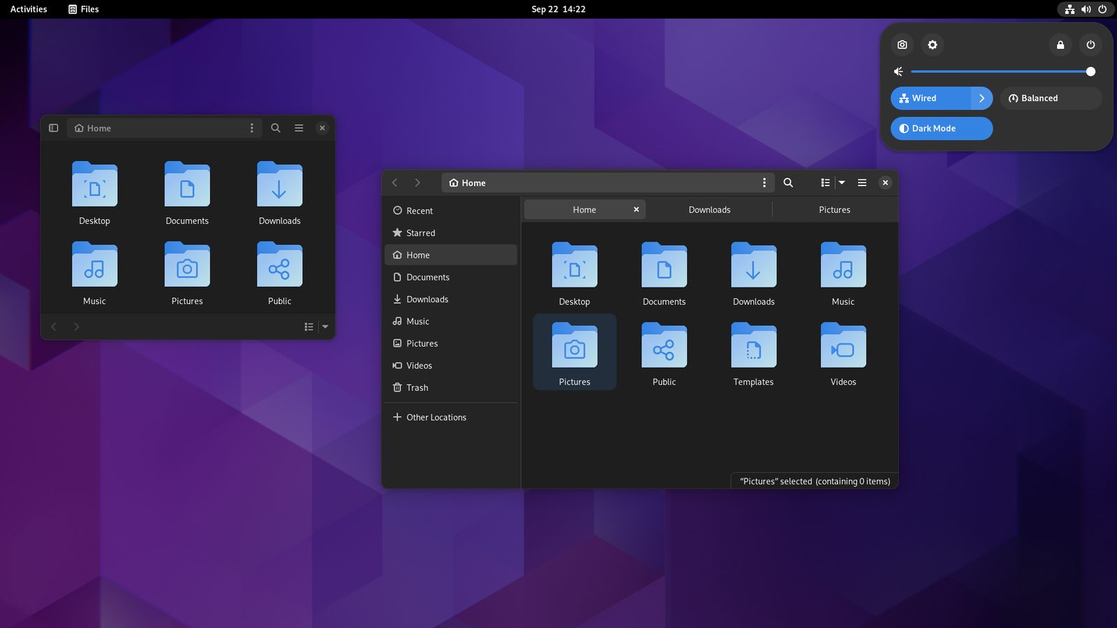 Pracovní plocha prostředí GNOME 43